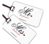 Herz & Heim® Kofferanhänger als Geschenk zur Hochzeit u. Flitterwochen mit Aufdruck des Namens und Adresse