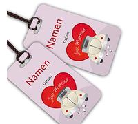 Herz & Heim® Kofferanhänger für Flitterwochen mit Aufrduck der Namen und des Datums