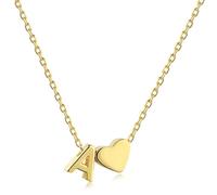 Herz Kette mit Buchstaben Kette Damen Halskette mit Herz Anhänger Buchstabenkette Gold Personalisiere Initialen A-Z Namenskette Herzkette Freundschaftskette Edelstahl Schmuck für Frauen Mädchen (A)
