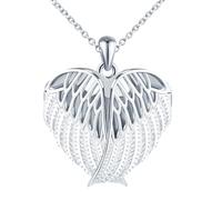 Herz Medaillon zum Öffnen für Bilder Halskette Damen Silber 925: Flügel der Engel Foto Kette - Mode Bilder Anhänger Halskette Liebe Amulett Schmuck - Geschenk für Frauen Mama Freundin Mädchen Silber
