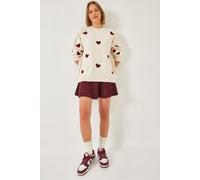 Herz-Muster Rundhalsausschnitt Strickpullover