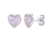 Herz Ohrstecker aus Silber 925 mit synthetischem rosa Opal