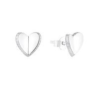 s.Oliver Ohrstecker Damen Herz 2035757 – Silber 925 rhodiniert, 9 mm, Weiß Zirkonia