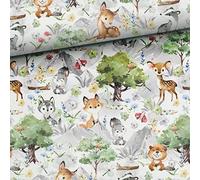 Herz Stoffe Österreich zum Nähen, für Kinder, 100% Baumwolle, keine Meterware: 1m Tiere Baumwollstoff mit Fuchs Wolf Reh Hase Biber Schmetterling Dachs-Mädchen, Jungen Stoff mit Waldtiere-Miniliebe