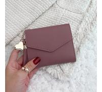 Herz- und Quasten-Dekor Klappe Kreditkarte Kleine ID Fenster Schlanke Damen Portemonnaie Mini Leicht Minimalistisch Modisch Business Jahrestag Am Vale