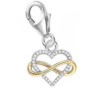 Herz Unendlichkeit Karabiner Charm Anhänger für Bettelarmband aus 925 Sterling-Silber Gold mit Zirkonia