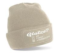 Herzbotschaft Beanie Strickmütze mit Spruch | Glatze? - ja, Nein, vielleicht | Creme | Unisex SoftTouch angenehm weiche und warme Wintermütze | OneSize Einheitsgröße für Erwachsene
