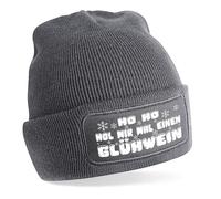 Herzbotschaft Beanie Strickmütze mit Spruch | Ho Ho HOL Mir mal einen Glühwein | Farbwahl | Unisex SoftTouch angenehm weiche und warme Wintermütze | OneSize Einheitsgröße für Erwachsene