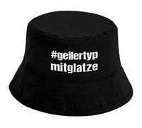 Herzbotschaft Bucket Hat mit Motiv | #geilertypmitglatze | Geiler Typ mit Glatze | Schwarz mit Größenauswahl | Fischerhut mit Spruch | Mallorca Hut für Feiern und Partys | Sommerhut | Anglerhut