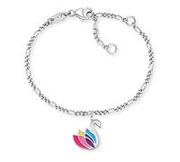 Herzengel Mädchen Kinder Armband aus Sterling Silber und einem Anhänger mit buntem Schwan aus Emaille - Karabinerverschluss - längenverstellbar - nickelfrei
