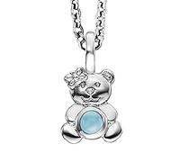 Herzengel Mädchen Kinder Halskette aus Sterling Silber und einem Teddybär Anhänger mit blauem Achat Stein - Karabinerverschluss - längenverstellbar - nickelfrei