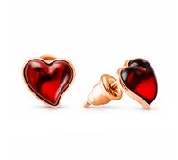 Herzförmige Ohrstecker aus vergoldetem 925 Sterlingsilber mit Bernsteinen Golders