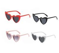 Herzförmige Sonnenbrillen,4 Stück Katzenaugen Brille Sonnenschutz und UV Schutz Schwarze Graue Linse,Fashion Heart Shaped Herzform Sunglasses für Damen Herren Kinder Party Reise Fotoshooting