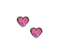 Herzförmige Studex-Sensitive-Ohrstecker aus Edelstahl, 6 mm, mit rosa Glitzer in der Mitte