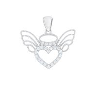 Herzförmiger Anhänger mit Engelsflügeln aus 925 Silber mit Zirkonia + Silberkette Gratis Golders