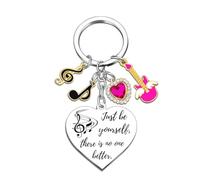 Herzförmiger Schlüsselanhänger: Hochwertiger Schlüsselring mit Gitarren- und Notensymbolen, inspirierendes Geschenk für Musikliebhaber, Fans Teenager Mädchen Tochter Frauen Niedliche Schlüssela