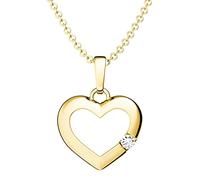 Herzkette Gold Damen Zirkonia Stein Damen-Kette GRATIS Etui mit Gravur (Silber 925 vergoldet) Echt-Schmuck Herz-Anhänger Halskette wie Diamant Gold-Kette Frauen Freundin klein fein FF518VGGGZIFA45
