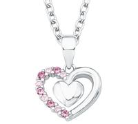 Herzkette PRINZESSIN LILLIFEE "2017951", rosa (silber, 925, pink, rosa), Halsketten, Mädchen, Silber 925 (Sterlingsilber), L: 38 B: 1,1mm, Herzkette, mit Zirkonia (synth.), B:1,1mm (444675-0) silber,