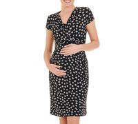 Herzmutter Umstandskleid Sommer Jersey - Schwangerschaftskleid-Stillkleid - Minikleid für Damen - Wickeloptik - 6800 (XXL, Anthrazit/Blumen)