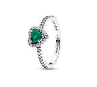 Herzring mit grünem Kristall, Sterlingsilber, Timeless