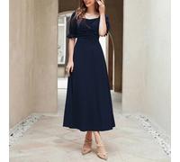 Herzsaum Ausschnitt Puffärmel Plisseekleid Lange Abendkleider