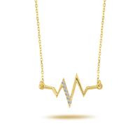 Herzschlag Anhänger Halskette Diamanten Brillant-Schliff Gelbgold