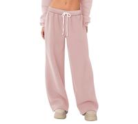 HeSaYep Damen-Sweathose mit Fleecefutter, weites Bein, Thermohose, Winter, warm, Baggy, Sweathose mit Taschen, Pink, Large