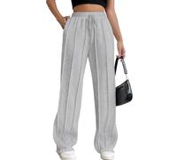 HeSaYep Damen-Sweathose mit weitem Bein, elastischer Kordelzug, hohe Taille, erhöhte Nähte, weite Hose, GRAU, Groß