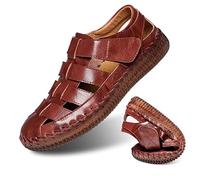 HESBITEUL Herren Leder Strand Wandersandale Trekkingsandalen Outdoorschuhe Sommer Freizeitschuhe Wanderschuhe Männer Sport-Outdoor Wasser Fischer Atmungsaktive Sandale