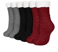 Hestya 3 Paar Kuschelsocken Damen Weihnachten Flauschige Socken Antirutschsocken Thermosocken Haussocken 35-38 39-42