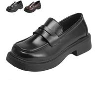 HESYSUAN Damen Penny-Loafer aus Lackleder | Bequeme Wanderschuhe mit quadratischer Zehenpartie, elegante Fußgewölbeunterstützung, atmungsaktiv, klobige Loafer, lässig