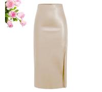 HESYSUAN Lange Lederröcke für Damen, Winter, lang, schwarz, Lederrock, hohe Taille, Schlitz, Kunstleder, A-Linie, Bleistiftrock