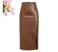 HESYSUAN Lange Lederröcke für Damen, Winter, lang, schwarz, Lederrock, hohe Taille, Schlitz, Kunstleder, A-Linie, Bleistiftrock