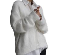 HESYSUAN Luxuriöse Kaschmir-Cardigan für Damen, flauschiger Strickjacke, Plüsch, V-Ausschnitt, offene Vorderseite, Knopf, Pulloverjacken