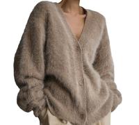 HESYSUAN Luxuriöser Kaschmir-Cardigan für Damen, flauschiger Strickjacke, Pullover, Plüsch, V-Ausschnitt, offene Vorderseite, Knopf, Pulloverjacken