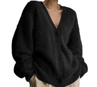 HESYSUAN Luxuriöser Kaschmir-Cardigan für Damen, flauschiger Strickjacke, Pullover, Plüsch, V-Ausschnitt, offene Vorderseite, Knopf, Pulloverjacken