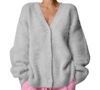 HESYSUAN Luxuriöser Kaschmir-Cardigan für Damen, flauschiger Strickjacke, Pullover, Plüsch, V-Ausschnitt, offene Vorderseite, Knopf, Pulloverjacken
