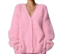 HESYSUAN Luxuriöser Kaschmir-Cardigan für Damen, flauschiger Strickjacke, Plüsch, V-Ausschnitt, offene Vorderseite, Knopf, Pullover-Jacken