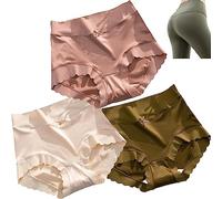 HESYSUAN Nahtlose Formende Slips aus Satin-Eisseide,3 Stück hohe Taille Bauchkontrolle glättende Unterwäsche Sommer atmungsaktiv bequem Po-Lifter-Slip (A,XL(62.5-75kg))