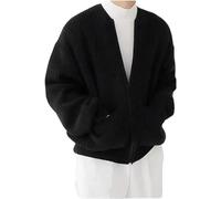 HESYSUAN Trendy Cardigan Sweaters for Men, Plus Size Zip Up Knit Cardigan Sweater Long Sleeve Warm Zipper Knitted Coat with 2 Pockets (Black,M)
