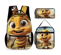 HETVBNS Bee Rucksack-Set, 3-teilig, robuster Rucksack, isolierte Lunchtasche, tragbares Federmäppchen für Männer und Frauen