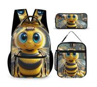 HETVBNS Bee Rucksack-Set, 3-teilig, robuster Rucksack, isolierte Lunchtasche, tragbares Federmäppchen für Männer und Frauen