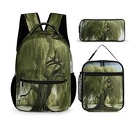 HETVBNS Big Trees Rucksack-Set, 3-teilig, robuster Rucksack, isolierte Lunchtasche, tragbares Federmäppchen für Männer und Frauen
