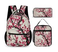HETVBNS Blooming Cherry Tree Rucksack-Set, 3-teilig, robuster Rucksack, isolierte Lunchtasche, tragbares Federmäppchen für Männer und Frauen