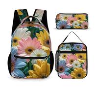 HETVBNS Blumen als Hintergrund Rucksack-Set, 3-teilig, robuster Rucksack, isolierte Lunchtasche, tragbares Federmäppchen für Männer und Frauen