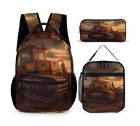HETVBNS Bulldozer Abendrucksack-Set, 3-teilig, robuster Rucksack, isolierte Lunchtasche, tragbares Federmäppchen für Männer und Frauen