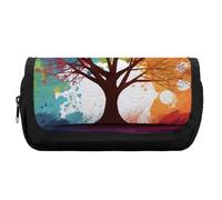 HETVBNS Buntes Baum-Federmäppchen, extra groß, doppellagiges Federmäppchen mit Reißverschluss, tragbare Kosmetiktasche für Reisen, Büro, Schreibwaren, Organizer für Damen und Herren