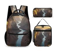HETVBNS Canyon at Sunset Rucksack-Set, 3-teilig, robuster Rucksack, isolierte Lunchtasche, tragbares Federmäppchen für Männer und Frauen