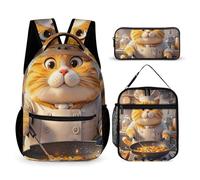 HETVBNS Cat Chef Rucksack-Set, 3-teilig, robuster Rucksack, isolierte Lunchtasche, tragbares Federmäppchen für Männer und Frauen