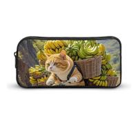 HETVBNS Cats Ride Bikes to Deliver Bananen-Federmäppchen, großes Fassungsvermögen, Reißverschluss-Tasche, langlebige Stiftebox, Organizer, tragbare kleine Kosmetiktasche für Büro, Reisen